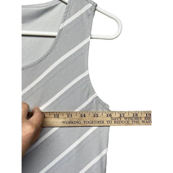 Chico's Maxi Dress Size 0 S/4 Stretch Metallic Shimmer Striped Sleeveless Grey - Picture 7 of 9